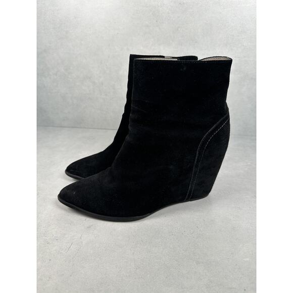 Free People x Sol Sana Boots Womens Size 41 Black Suede Wedge Booties Side Zip - Picture 4 of 11